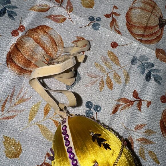 Vintage Satin Push Pin Sequin Bead Christmas Ornament Purple Yellow Gold - Picture 4 of 10